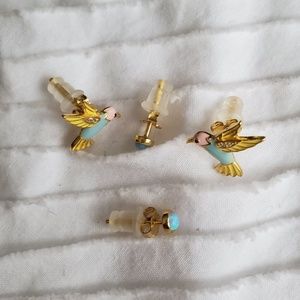 Ava Hand-painted Silver Hummingbird Studs Set